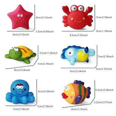 DQTYE 6Pcs Bath Toy Floating Sea Animal, Baby Soft Squirt Bathing Toys Bathtub Cartoon PU Rubber Water Game Baby Floating Bath Toys For Kids Toddlers
