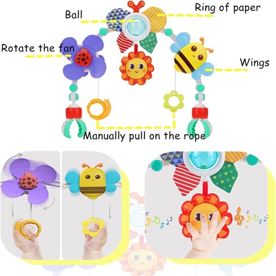 DQTYE Baby Stroll Activity Pram with Foldable Play Arch and Rattle Toy for 6-12 Months Travel